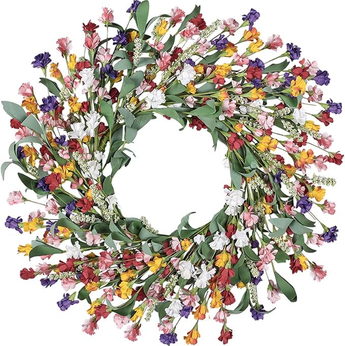 Wreaths for Front Door, 24 Inch Spring/Summer Front Door Wreath, Colorful Paper Flower Wreath for All Seasons for Indoor Home Wall Window Office Wedding Farmhouse Decor (Mixed)