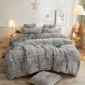 XeGe Plush Shaggy Duvet Cover Set, Luxury Ultra Soft Velvet Fluffy Bedding Sets 2 Pieces(1 Faux Fur Furry Comforter Cover + 1 Fuzzy Faux Fur Pillow Case), Zipper Closure (Twin, Light Gray Ombre)