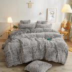 XeGe Plush Shaggy Duvet Cover Set, Luxury Ultra Soft Velvet Fluffy Bedding Sets 2 Pieces(1 Faux Fur Furry Comforter Cover + 1 Fuzzy Faux Fur Pillow Case), Zipper Closure (Twin, Light Gray Ombre)