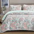 Exclusivo Mezcla Reversible Boho Quilts King Size, Aqua Bedspreads Lightweight Coverlet All Season Paisley Quilt Bedding Set with Printed Floral Pattern (1 Quilt, 2 Pillow Shams)