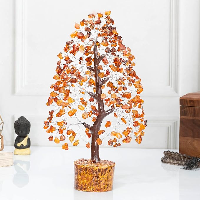 Carnelian Chakra Tree of Life - Crystal for Positive Energy, Handmade Gemstone Feng Shui Decor, Good Luck Money Tree Bonsai - Orange Healing Crystals for Sacral Chakra, Prosperity Gift