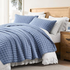 WDCOZY Blue California Cal King Size Quilt Bedding Sets with Pillow Shams, Oversized Lightweight Soft Bedspread Coverlet, Quilted Blanket Thin Comforter Bed Cover, 3 Pieces, 118x106 inches