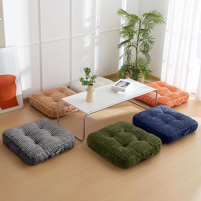 Washable Floor Pillow Cushion for Adults, Meditation Cushion Pillow, Removable Tufted Blended Corduroy Cover, Large Square Floor Sitting for Tatami Living Room or Yoga, 2Pack, Machine Washable