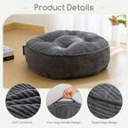 6" Washable Floor Pillow Cushion for Adults, Meditation Cushion Pillow, Large Round Floor Sitting, Removable Tufted Corduroy Cover, for Tatami Living Room or Yoga, 22x22 Inch, Machine Washable