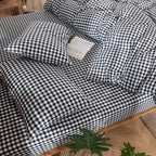 MooMee Gingham Duvet Cover Set 100% Washed Cotton Linen Like Textured Breathable Durable Soft Comfy Modern Checkered Design (Black White Gingham, Twin 68"x90")