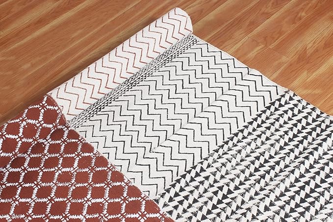 Area Rug 10x18 Kilim Rug Brown & Beige Cotton Dhurrie Geometric Design 0.19 inches Stone Easy Washable Rug Hand Wash Cotton Carpet Flatweave Rug Indoor Outdoor Rugs for Living Room, Bedroom