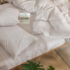 MooMee Striped Duvet Cover Set 100% Washed Cotton Linen Like Textured Breathable Durable Soft Comfy (Orange Pinstripes, Cal King 104"x98")