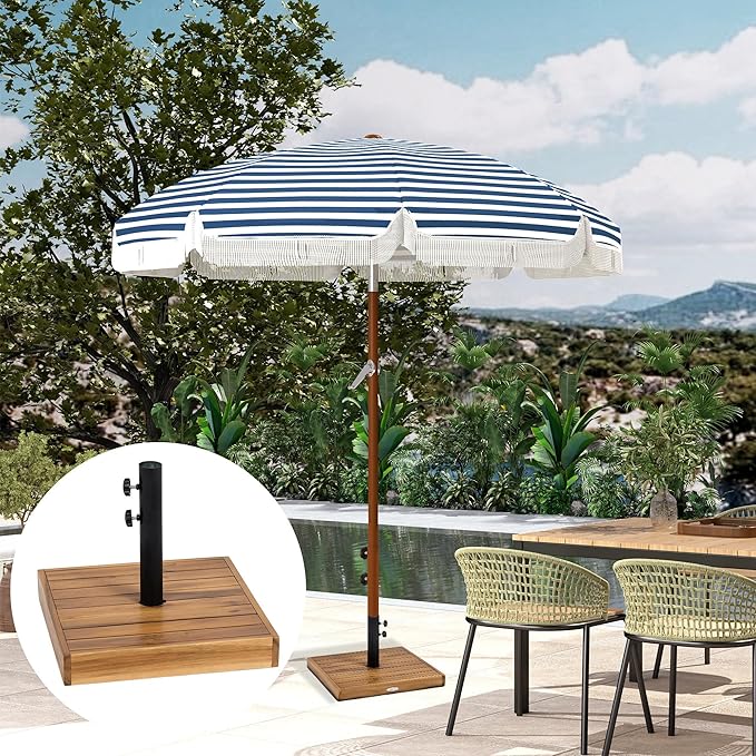 Outsunny Square Patio Umbrella Base, 42 lbs. Concrete Heavy Duty Umbrella Base with Holder for 1.25"/1.5" Poles for Outdoor, Lawn, Poolside, Teak