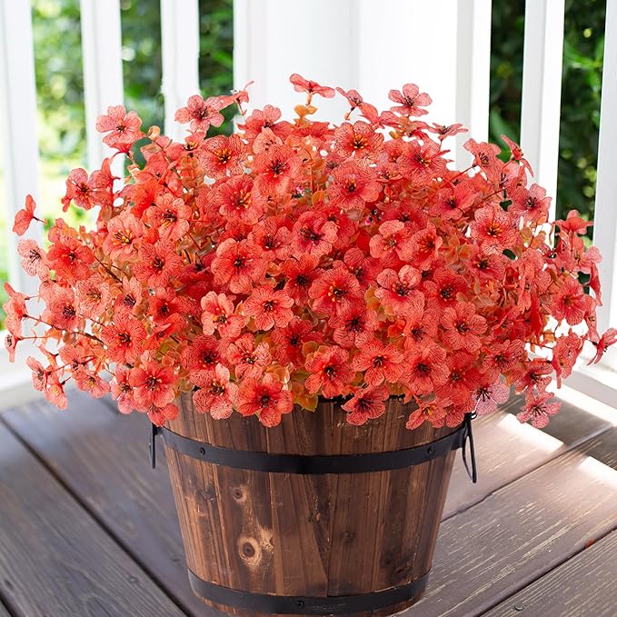 Artificial Fall Flowers Fake Mums for Outdoor Autumn Decoration, 12 Bundles Faux Silk Orange Yellow Mums Daisy Look Real UV Resistant for Outside Home Porch Patio Planter
