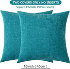 GAWAMAY Decorative Square 16x16 Inch Throw Pillow Covers Set of 2, Super Soft Chenille Pillows Farmhouse Fall Pillowcase for Living Room Bedroom Sofa Couch Cushion Cover Teal 40x40cm (No Insert)