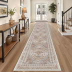3x20 Long Runner Rug for Hallway, Non-Slip Long Kitchen Mats for Floor, Vintage Washable Rug for Entryway, Soft Hallway Runner for Dining Room, Bedroom, Living Room(Orange,3'x20')