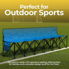 Folding Bench Seat with 2 Pockets for Easy Storage – Portable Lightweight Weather Resistant Sideline Seating Team Bench with a Carrying Bag for Soccer | Baseball | Camping