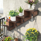 Coat Rack Wall Mount with Shelf, Brown Ladder Shelf with Hooks Underneath, Wall Mounted Rise Wooden shelves for Decorative, 4 Double Hooks for Hanging Coats, Keys, Books, Flowers, Planter, Towels