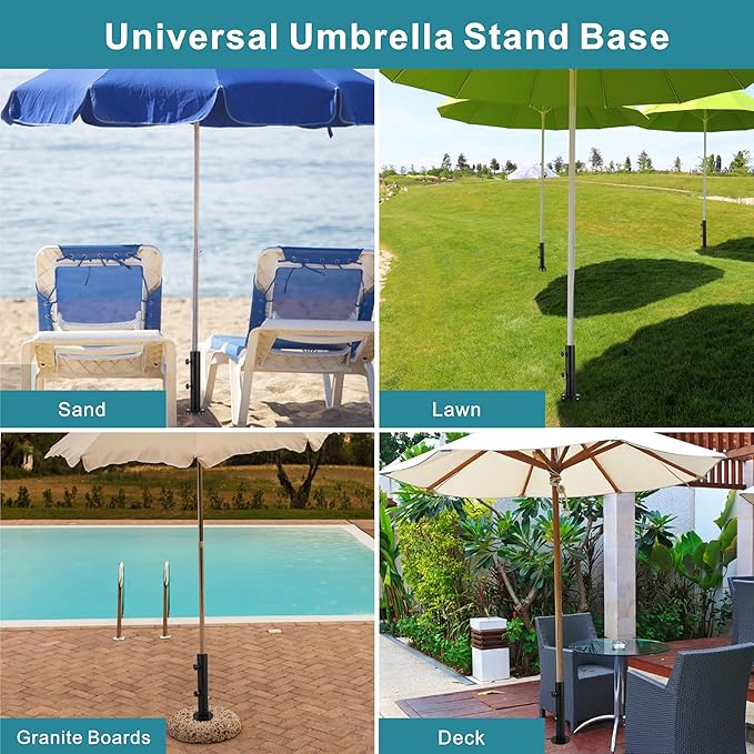 Patio Umbrella Base Stands, 3 in 1 Multifunctional Outdoor Umbrella Holder, In Ground Umbrella Base with Ground Spike Fixing,Parasol Base Mount for Concrete,Lawns,Granite