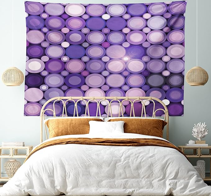 Ambesonne Modern Tapestry, Geometrical Violet Circles Round Disco Inspired Design Work of Art, Fabric Wall Hanging Decor for Bedroom Living Room Dorm, 45" X 30", Baby Pink Purple