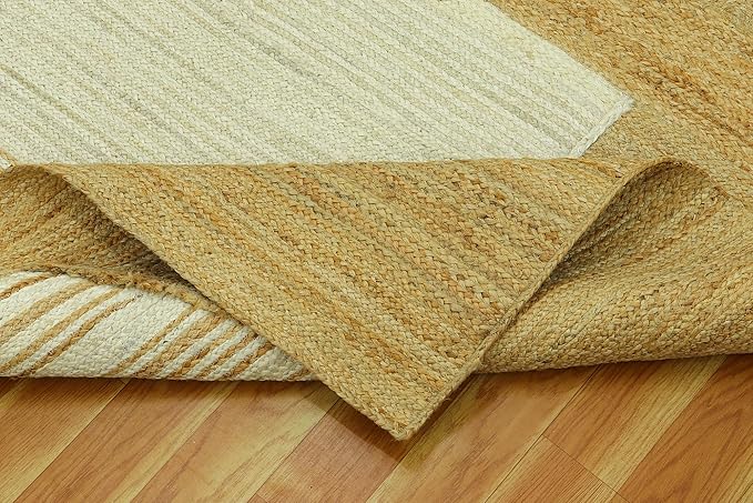Scalloped Jute Rug, Hand Woven Runner Area Rug, 2.6x10 Ft Beige & Brown Braided Natural Sisal Kilim Rugs for Living Room, Kitchen, Entryway, Farmhouse