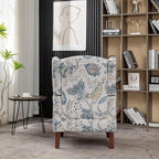 KEIKI Floral Accent Chair for Living Room – Timeless Botanical Style with Carved Wooden Legs, Decorative Upholstered Armchair for Refined Seating