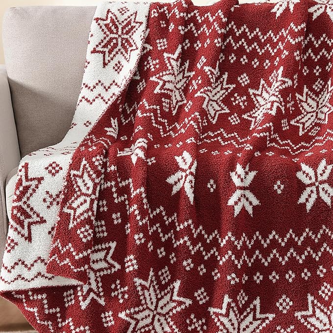 WRENSONGE Christmas Throw Blanket, Red Snowflake Pattern, Soft Cozy Fluffy Warm Throw Blankets for Couch, Sofa, Chair, Bed, Camping, Picnic, Travel Lightweight Bed Blanket - 50"*60"