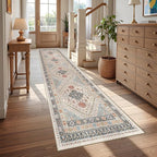 Runner Rug 2x10, Ultra-Thin Kitchen Rugs Non Slip Washable Rugs for Entryway Rug, Kitchen Runner Low Pile Vintage Soft Carpets for Living Room, Bathroom Bedroom (Blue/Red/Multi,2'x10')
