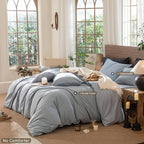 MooMee Wavy Striped Duvet Cover Set 100% Washed Cotton Linen Like Textured Breathable Durable Soft Comfy (Cornflower Blue, Cal King 104"x98")