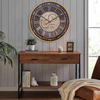 CLXEAST 24 Inch Wall Clock with Moving Gears,Oversized Large Industrial Steampunk Clock, Antique Gold Metal Roman Numeral Wall Clocks for Farmhouse Living Room Decor,Valentines Day Gifts