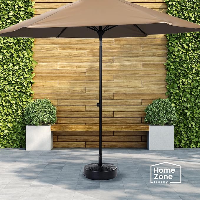 Home Zone Living 40lb Round Fillable Patio Umbrella Base Stand, 18in, Pole Holder, Water, Sand, Fits Poles Up to 1.9in(48mm) Diameter, UV Resistant, Lawn, Deck, Backyard, Garden, Spa, Pool, USA-Based