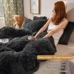 XeGe Plush Shaggy Duvet Cover Set, Luxury Ultra Soft Crystal Velvet Fluffy Bedding Sets 3 Pieces(1 Furry Faux Fur Comforter Cover + 2 Fuzzy Faux Fur Pillowcases), Zipper Closure(King, Dark Gray)