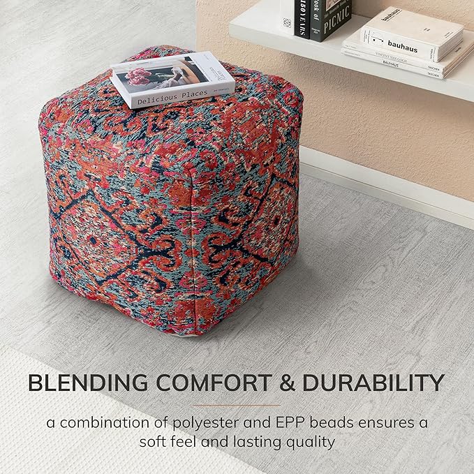 Anji Mountain 100% Handmade & Handcrafted Comfortable Home Décor Pouf Ottoman Footrest for Living Room, Bedroom, Nursery, Kidsroom, Patio Furniture - (20" x 20" x 20"- Orange,Red,Pink,Blue)