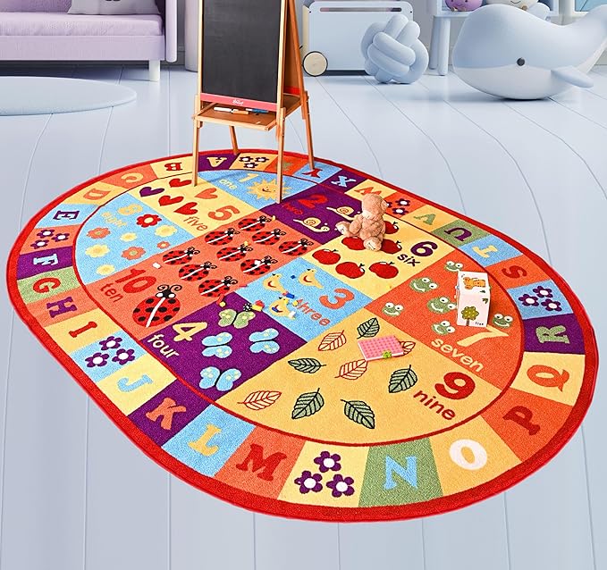 Furnish my Place 745 ABC with Animal ABC Area Rug for Kids | Educational Alphabet | Animals Children Rug | Contemporary Design | Multicolor (9'x13'2" Oval)