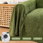 Couch Cover for Dogs, Non Slip Sofa Cover, Washable Couch Covers, 2 Cushion Sofa for Dogs Furniture Protector with Tassels Chenille Sofa Covers for Pets (Tassel Green, 71" x 118")