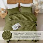 akkialla Twin Size Quilt Bedding Set,Olive Green Lightweight Microfiber Soft Bedspreads,Modern Style Geoetric Pattern Coverlet Set for All Seasons,2 Piece(1 Quilt,1Pillow Sham)