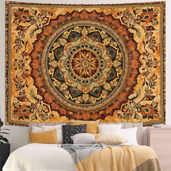 Lifeel Orange Mandala Tapestry, Boho Hippie Medallion Tapestries Home Decor for Bedroom Living Room Dorm, 36x48 inches