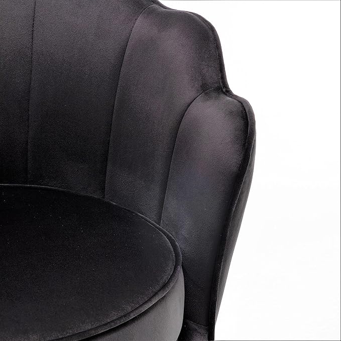 Velvet Barrel Accent Chair with Scalloped Silhouette and Gold Metal Legs, Decorative Piece Suitable for Traditional, Modern, and Contemporary Spaces, Black