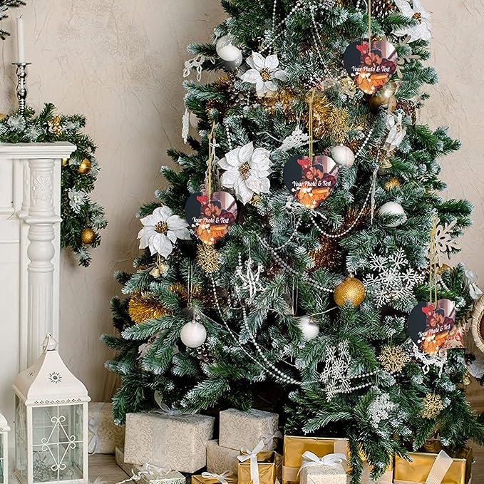 Personalized Christmas Ornaments 2025 Photo Ornament Christmas Tree Custom Ornaments with Picture Customized Ornaments for Family Couples Wedding Xmas Tree Home Decorations Set of 4