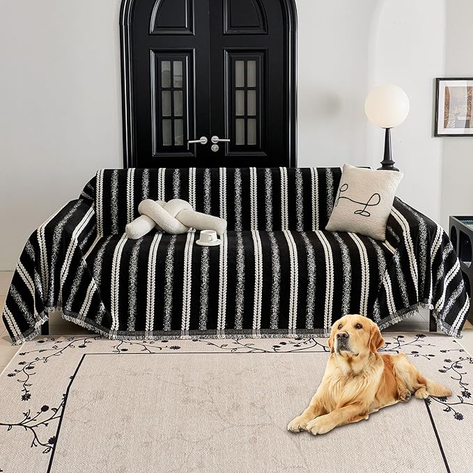 HAOMAIJIA Non Slip Couch Cover Sofa Covers for 3 Cushion Couch Washable sectional Couch Covers for Dogs pet Furniture Protector Couch Cover Blanket for Living Room (TM-Black, 91"x134")