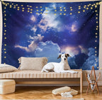 Ambesonne Space Tapestry, Magic Sky View with Star and Clouds Celestial Colorful World Cosmic Expanse Theme, Fabric Wall Hanging Decor for Bedroom Living Room Dorm, 30" X 45", White and Blue