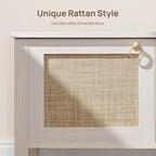 SICOTAS Rattan Shoe Rack Bench with Lift Top Storage: White Farmhouse Boho Shoe Cabinet Entryway Bench with Safety Hinges, Wooden Storage Chest for Bedroom, Entryway, Hallway, Living Room