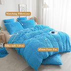 XeGe Plush Shaggy Duvet Cover Set, Luxury Ultra Soft Fluffy Faux Fur Bedding Sets 2 Pieces Velvet(1 Fuzzy Furry Comforter Cover + 1 Faux Fur Pillow Case), Zipper Closure (Twin, Blue)