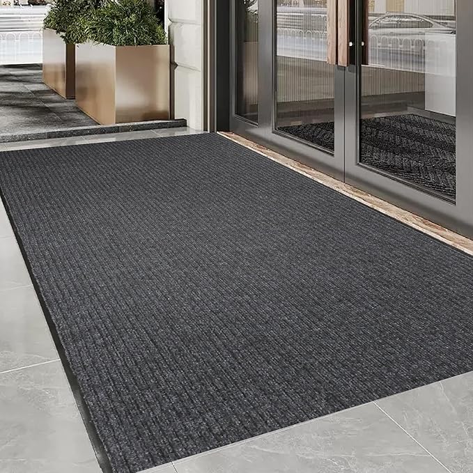 3x10Ft Commercial Indoor Outdoor Rug Grey Brush Step Entrance Floor Mat Commercial Runner Rugs with Rubber Backing for Hallways