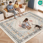 Area Rugs 5x7, Ultra-Thin Washable Rugs for Living Room, Anti-Slip Backing Area Rug for Bedroom, Soft Floral Vintage Home Decor Rug for Dining Room(Blue/Red/Multi,5'x7')