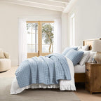 WDCOZY King Size Quilt Bedding Sets with 2 Pillow Shams, Lightweight Soft Bedspread Coverlet, Quilted Blanket Thin Comforter Bed Cover for All Season, 3 Pieces, 104x90 inches, Blue