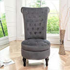 Royal High-Back Velvet Accent Chair for Vanity with Storage and Luxurious Upholstery, Retro Design and Versatile Usage for Livingroom, Bedroom, Lounge and Office, Grey