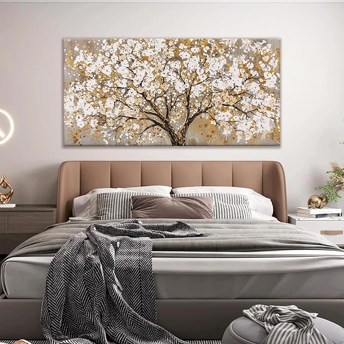Large Wall Art For Living Room Gold Abstract Tree Of Life Modern Artwork Canvas Art Wall Decor Painting Tree Pictures Home Wall Decor Ready To Hang For Bedroom Decor 29" X 58"