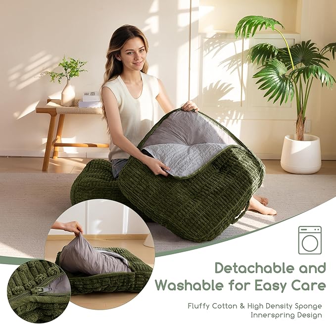 6" Washable Floor Pillow Cushion for Adults, Meditation Cushion Pillow, Removable Tufted Blended Corduroy Cover, Large Square Floor Sitting for Tatami Living Room or Yoga, 22x22 Inch, Machine Washable