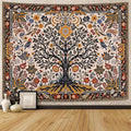 Lunerfex Folk Art Wall Tapestry - Tree of Life with Sun and Bird Wall Hanging for Bedroom and Living Room - Boho Floral Tapestries 60"x44"