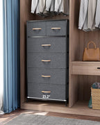 Crestlive Products Vertical Dresser Storage Tower - Sturdy Steel Frame, Wood Top, Easy Pull Fabric Bins, Wood Handles - Organizer Unit for Bedroom, Hallway, Entryway, Closets - 6 Drawers (Gray)