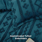 Bedsure Tufted Boho Comforter Set Queen Size - Teal Boho Bed Set, GentleSoft 3 Pieces Farmhouse Shabby Chic Embroidery Bedding, Gifts for Woman, Soft Jacquard Queen Comforter for All Seasons