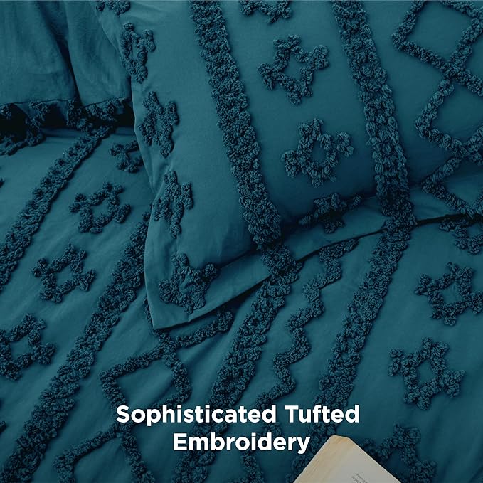 Bedsure Tufted Boho Comforter Set California King - Teal Boho Bed Set, GentleSoft 3 Pieces Farmhouse Shabby Chic Embroidery Bedding, Gifts for Woman, Soft Jacquard Comforter for All Seasons
