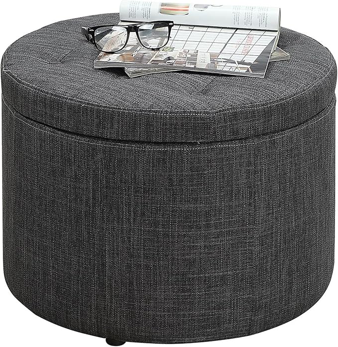 Convenience Concepts Designs4Comfort Round Shoe Ottoman, Gray Fabric