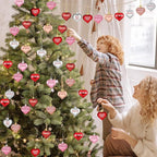 50Pcs Valentine's Day Heart Shaped Ornaments with Sweet Love Words, 10 Styles Valentine Heart Ornaments for Tree, Red Pink Glitter Shaped Valentine's Hanging Decorations for Wedding Anniversary
